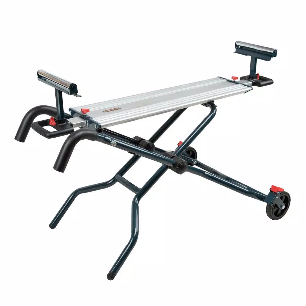 POWERTEC Dual Position Portable Miter Saw Stand with Wheels and Aluminum Bed
