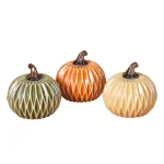Gerson Assorted 6 in. Dolomite Ceramic Harvest Pumpkins, Diamond Texture Set of 3 thumbnail 1
