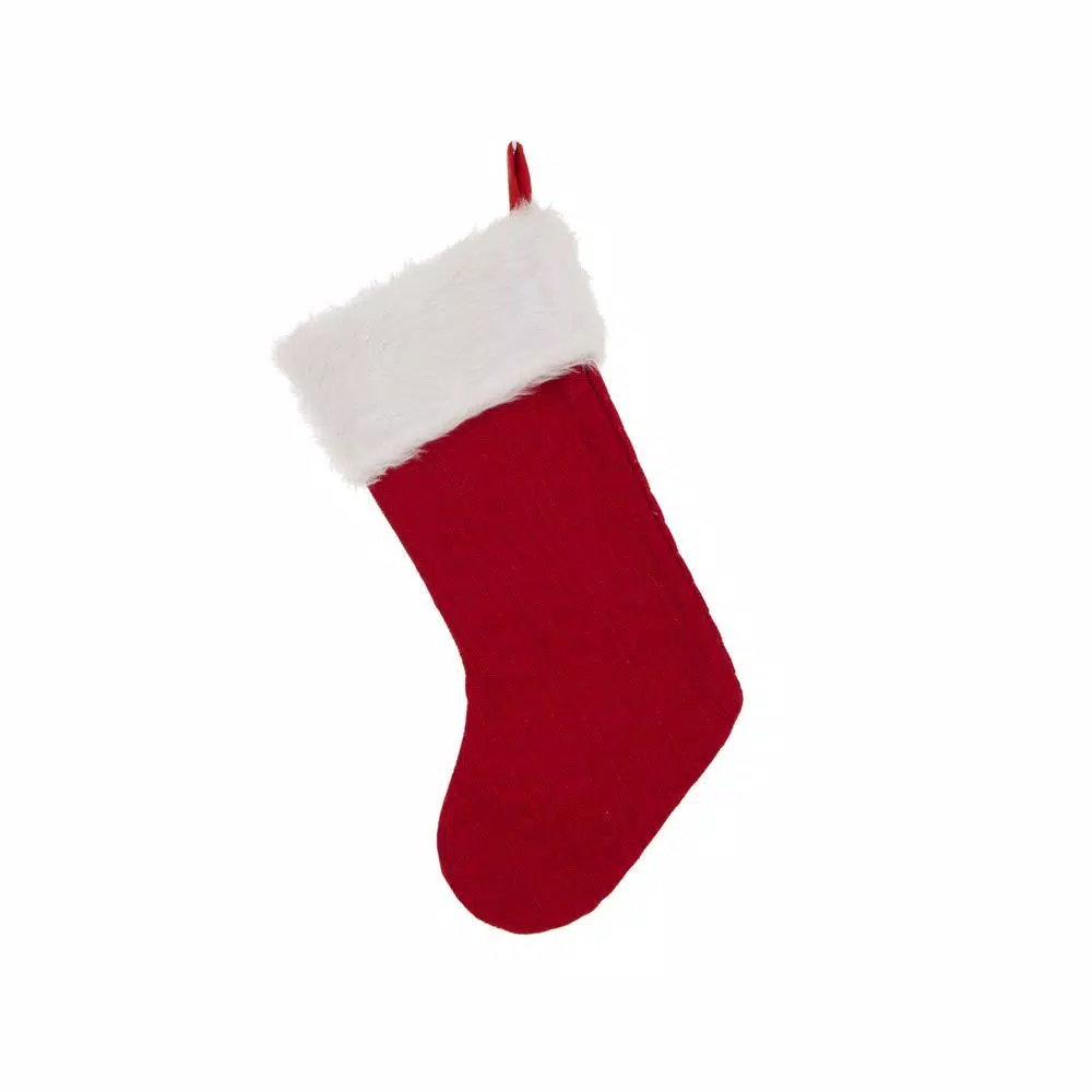 Glitzhome 20 in. Red Polyester Knitted Dog Stocking with Faux Fur Cuff (2-Pack)
