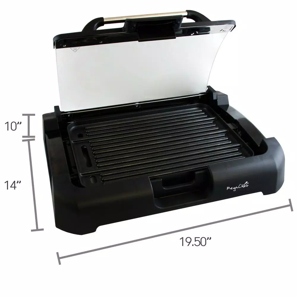 MegaChef 165 sq. in. Reversible Indoor Grill and Griddle with Removable Glass Lid, Black