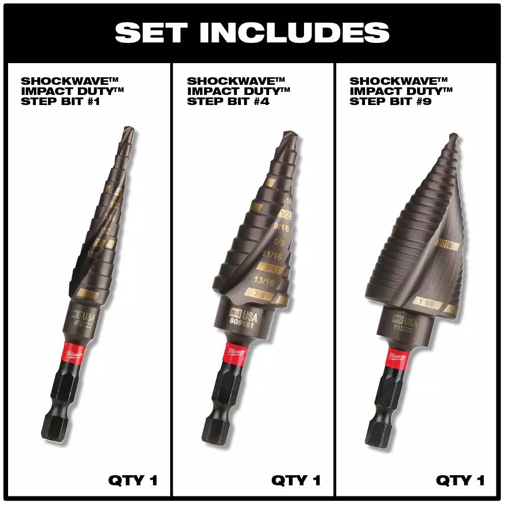Milwaukee SHOCKWAVE Impact Duty Titanium Step Bit Kit, 3-Piece