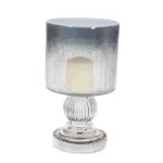 LITTON LANE 10 in. Smoked Black Hurricane Glass Baluster Candle Holder thumbnail 2