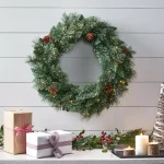 Noble House 24 in. Mixed Pine Artificial Christmas Wreath with Pine Cones and Warm White LED Lights, Battery Operated thumbnail 5