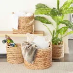LITTON LANE Round Water Hyacinth and Metal Storage Wicker Baskets, Set of 4 thumbnail 8