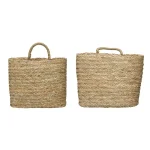 3R Studios Handwoven Seagrass Decorative Wall Baskets, Oval Wicker Storage Set of 2, Beige thumbnail 1