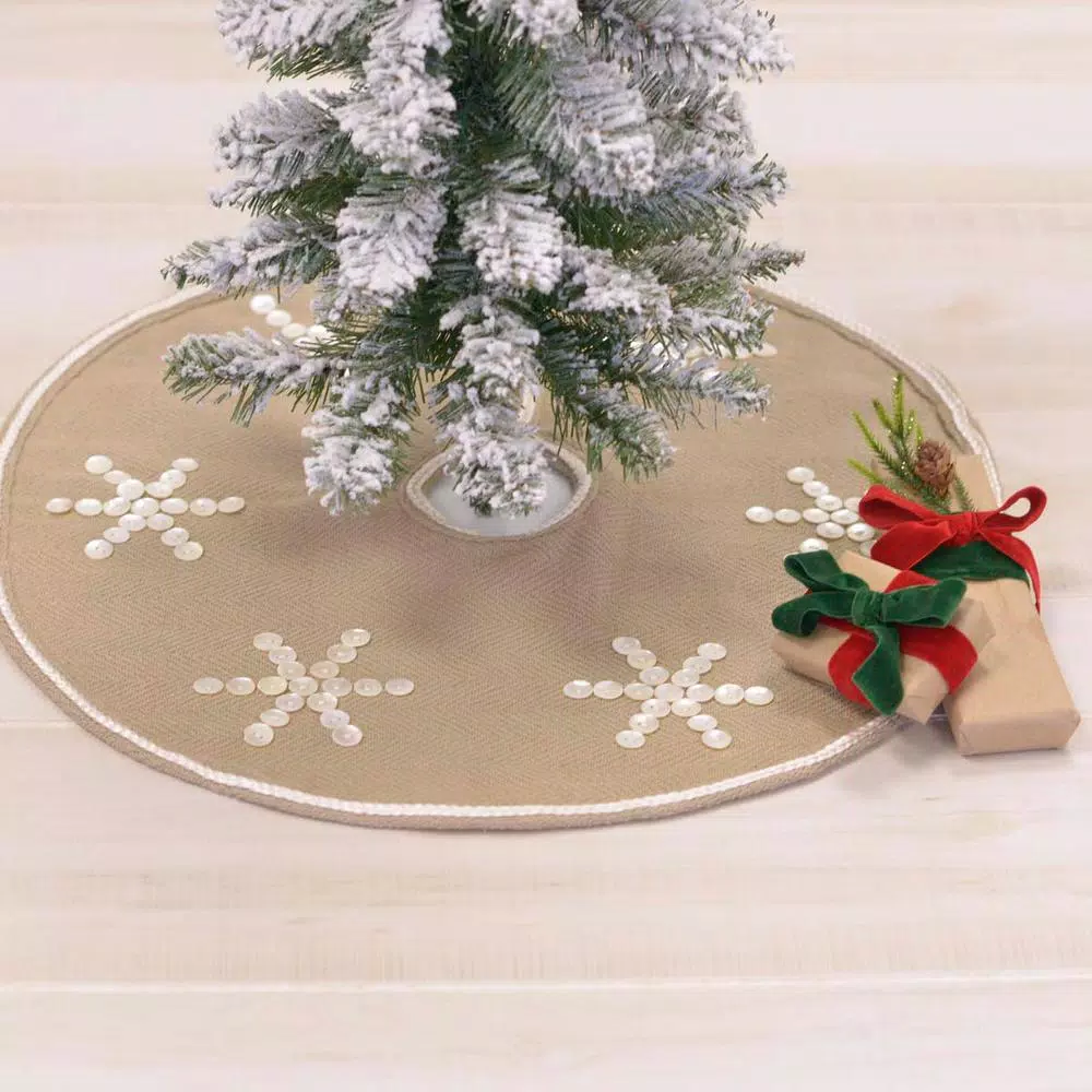 VHC Brands 21 in. Pearlescent Natural Tan Coastal Christmas Mini Tree Skirt