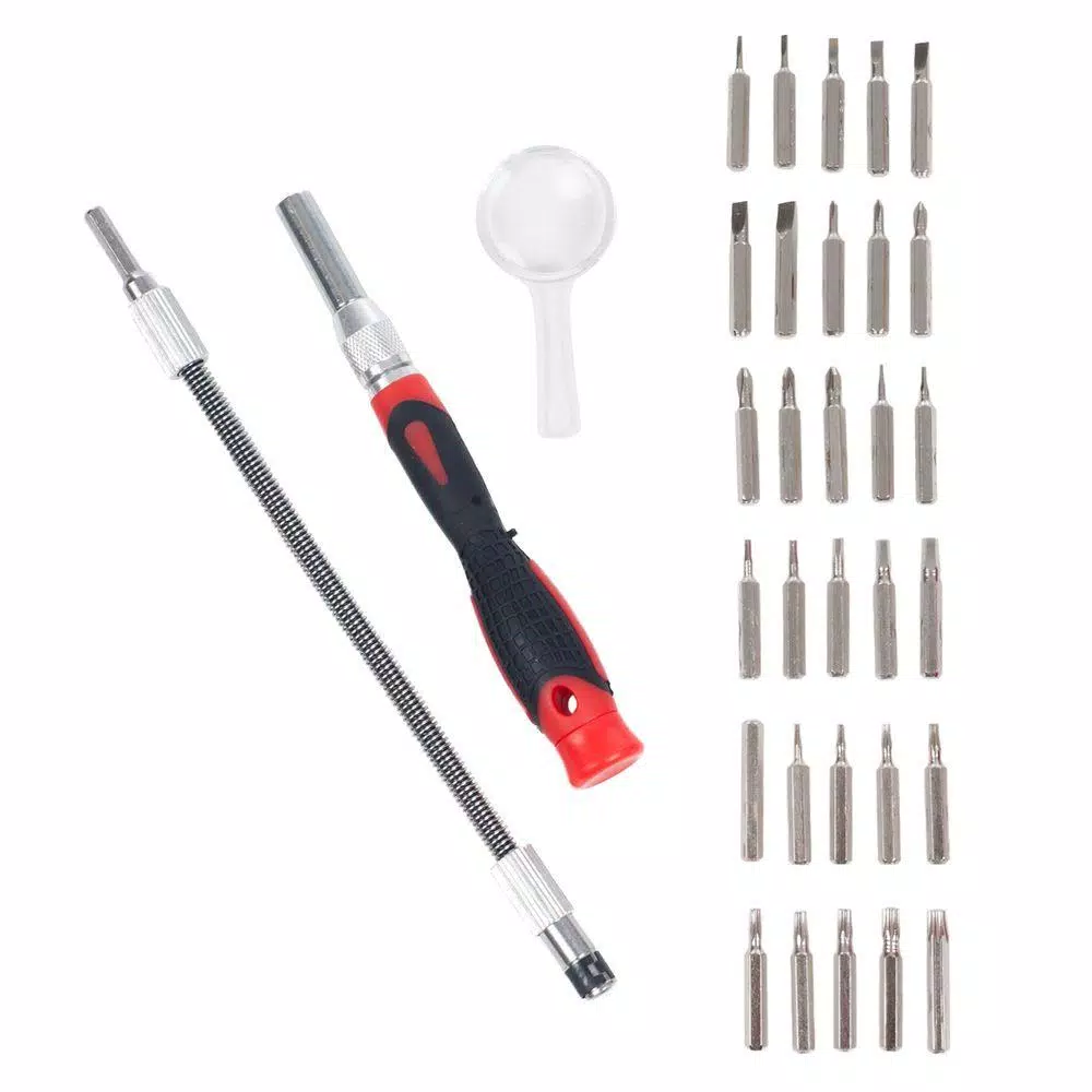 Stalwart 30-Piece Precision Screwdriver Set with Flexible Shaft and Magnifying Glass