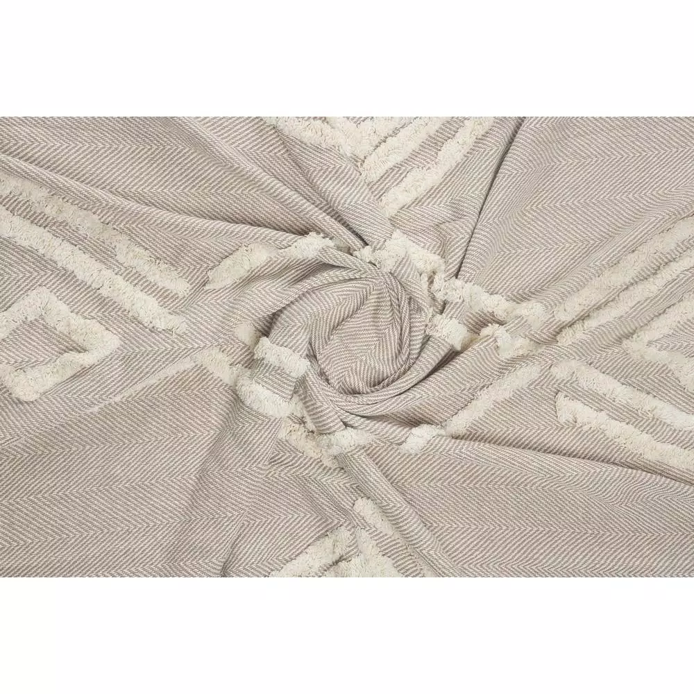 LR Home Fringe Tufted Geometric Cotton Throw Blanket - Beige/Cream