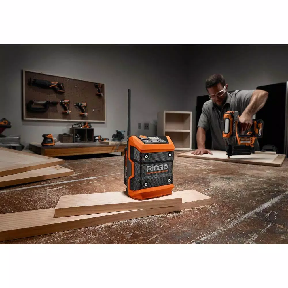 RIDGID 18V Cordless Mini Bluetooth Jobsite Radio Kit with 2.0 Ah Battery and Charger