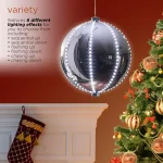 Alpine Corporation 13 in. Large Silver Hanging Christmas Ball Ornament with 240 LED Lights thumbnail 6