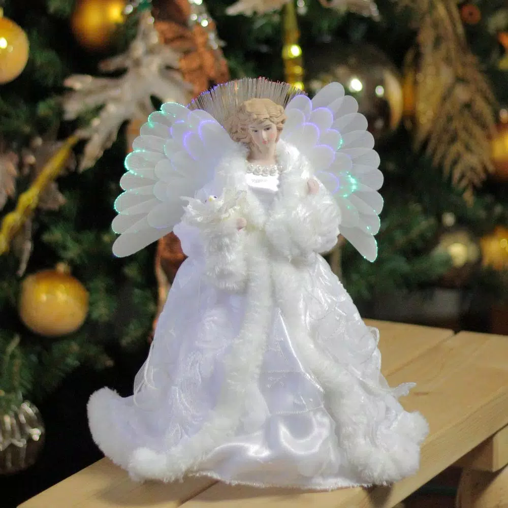 Northlight 13 in. Lighted Fiber Optic Angel Christmas Tree Topper with White Gown