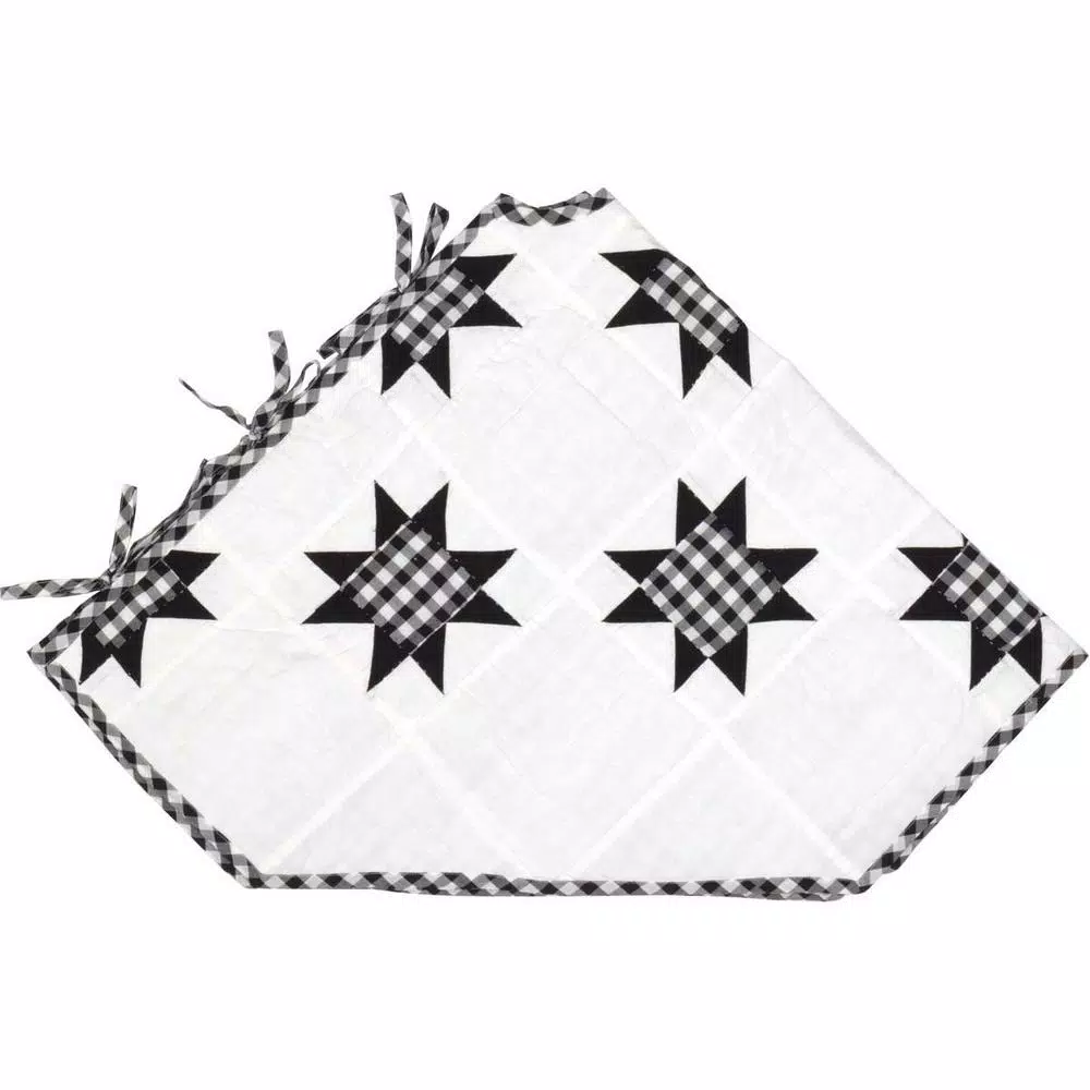 VHC Brands Emmie 55 in. Black and White Patchwork Christmas Tree Skirt - Hand-Quilted Cotton