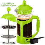 Ovente 8-Cup Green French Press - Heat-Resistant Borosilicate Glass Coffee and Tea Maker with Measuring Scoop thumbnail 5