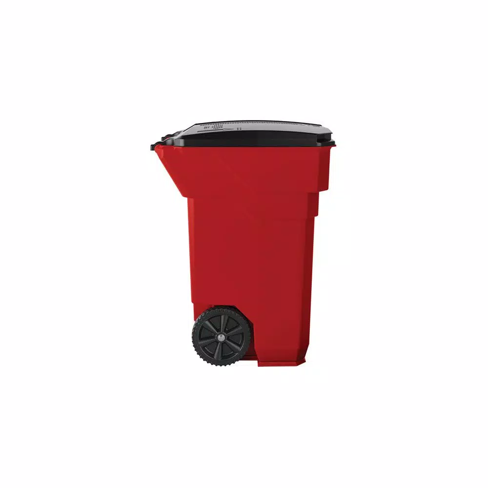 Suncast Commercial Suncast 65 Gallon Commercial Red Plastic Trash Can with Wheels and Attached Lid