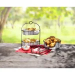 Spectrum Everly 2-Tier Oval Steel Fruit Basket & Serving Stand, Black thumbnail 1