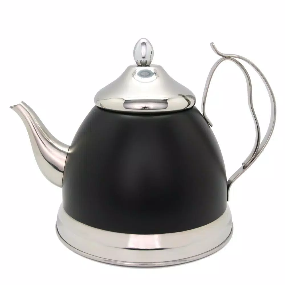Creative Home Nobili-Tea 2 qt. Opaque Black Stainless Steel Tea Kettle with Removable Infuser Basket