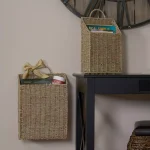 Household Essentials Seagrass Wicker Wall Basket Set, 2-Piece Rectangular Hanging Storage Baskets with Metal Frame thumbnail 3