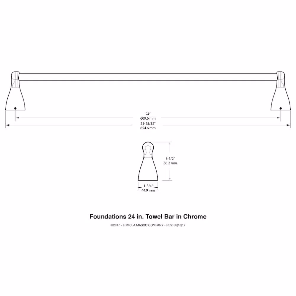 Delta Foundations 24 in. Single Towel Bar, Polished Chrome