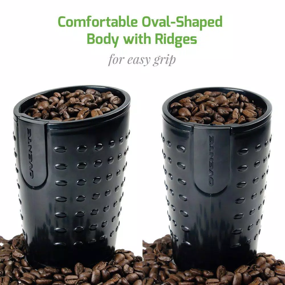 Ovente 150W Electric Coffee Grinder, Stainless Steel Blades, 2.5 oz Capacity, Black