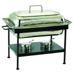 Old Dutch 8 Qt. Rectangular Polished Nickel over Stainless Steel Chafing Dish with Iron Stand thumbnail 1