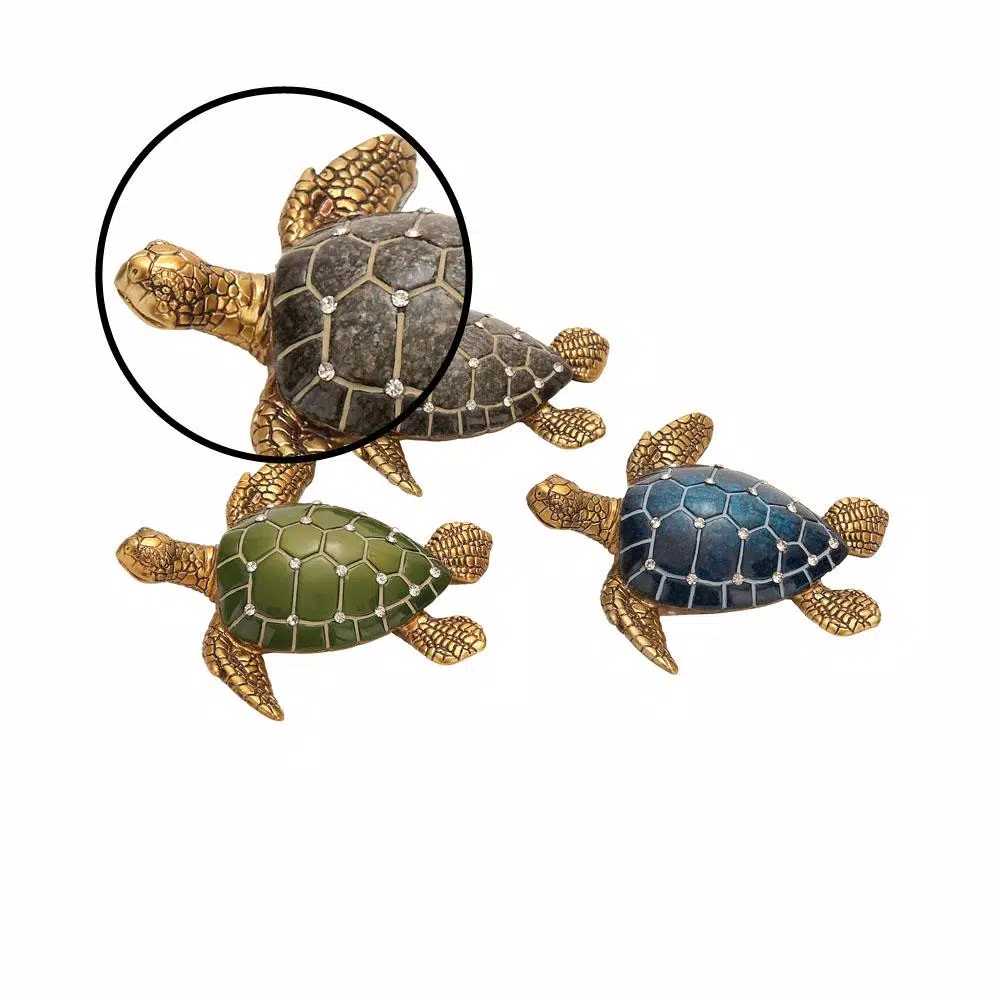 LITTON LANE 5 in. Polystone Sea Turtle Sculptures, Set of 3 - Coastal Decorative Statuary
