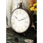 LITTON LANE Set of 4 Vintage-Style Round Peg-Legged Table Clocks, 12 in. x 9 in., Distressed Black and White thumbnail 1