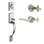 Copper Creek Craftsman Satin Stainless Steel Front Door Handleset with Contemporary Zane Lever Trim thumbnail 1