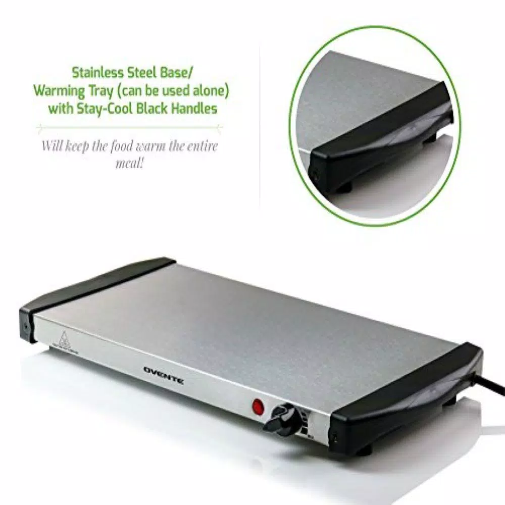 Ovente FW153W 3-Tray Buffet Server with Stand-Alone Warming Tray, Stainless Steel