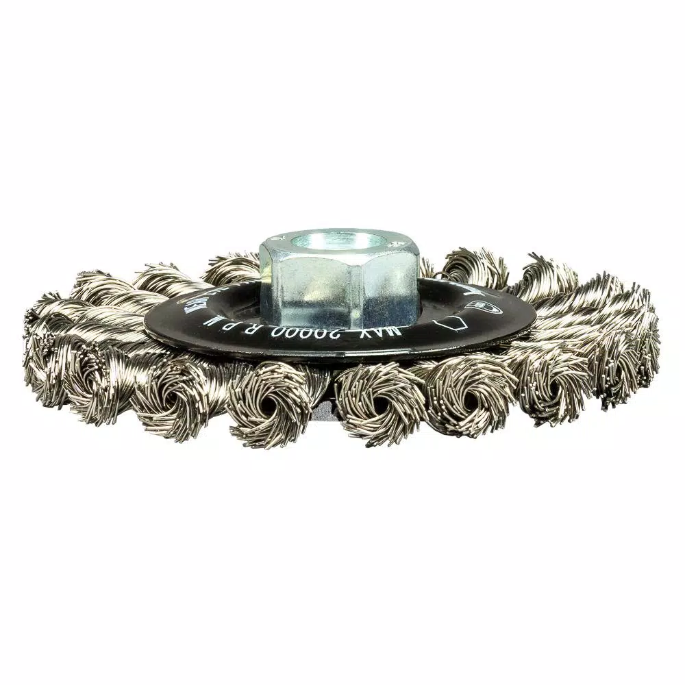 Forney 4 in. Stainless Steel Twist Knot Wire Wheel Brush for Heavy-Duty Cleaning