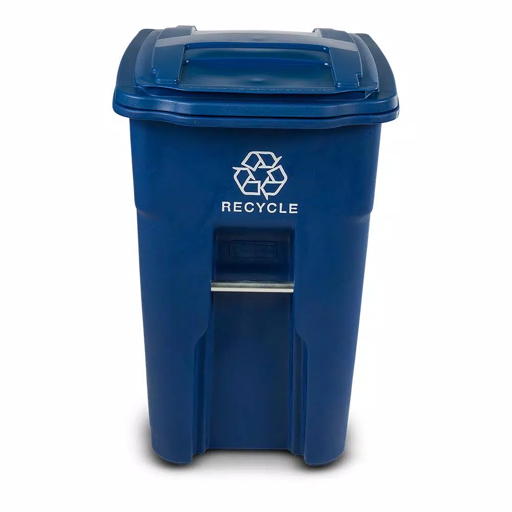 Toter 48 Gallon Blue Rollout Recycling Container with Attached Hinged Lid