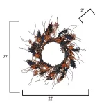 Worth Imports 22 in. Halloween Spider Wreath with Glitter Black and Orange Webs and Leaves thumbnail 2