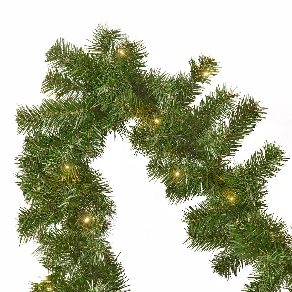 Noble House 9 ft. Noble Fir Pre-Lit Artificial Christmas Garland with 50 Warm White LED Lights and Timer