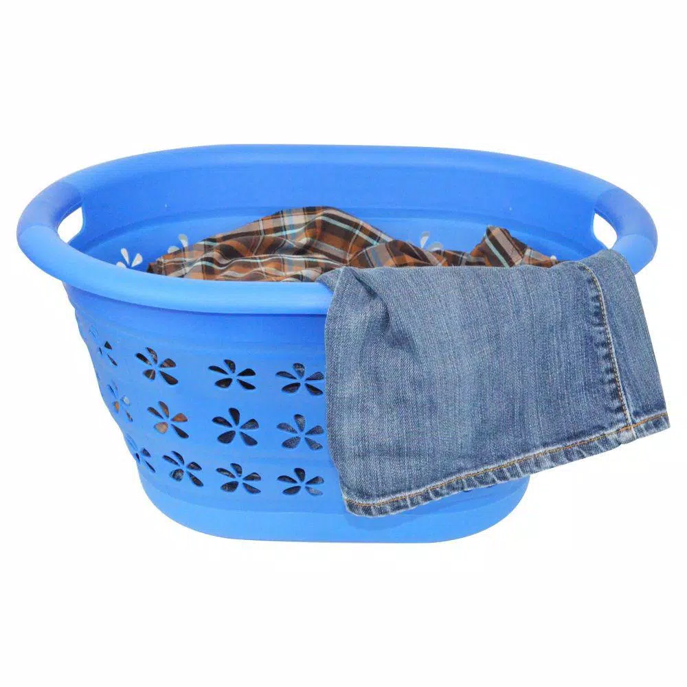 Southern Homewares Collapsible Laundry Basket, Space-Saving Plastic & Silicone Hamper, Blue