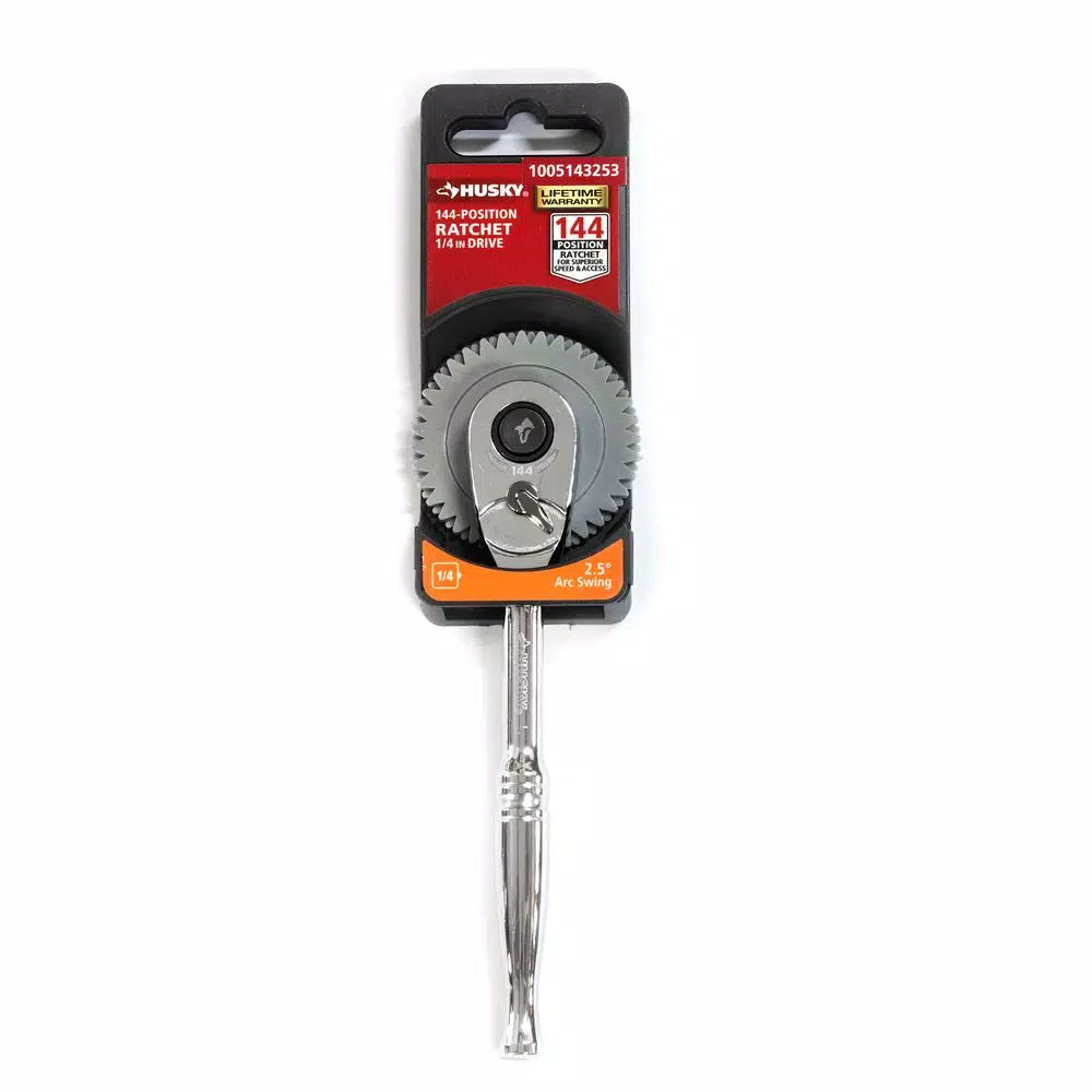 Husky 1/4 in. Drive 144-Tooth Pro Ratchet, Low Profile Teardrop Head