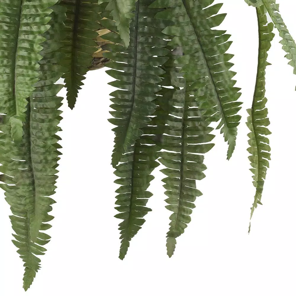 Nearly Natural Large Artificial Boston Fern Hanging Basket - Green Silk Plant in Wicker Pot