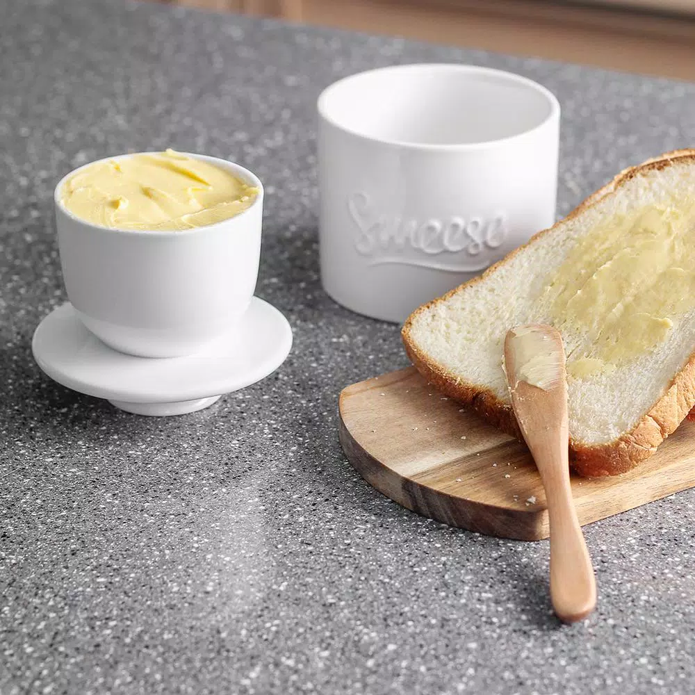 Sweese White Porcelain French Butter Crock, 6 oz. Butter Dish for Soft Spreadable Butter