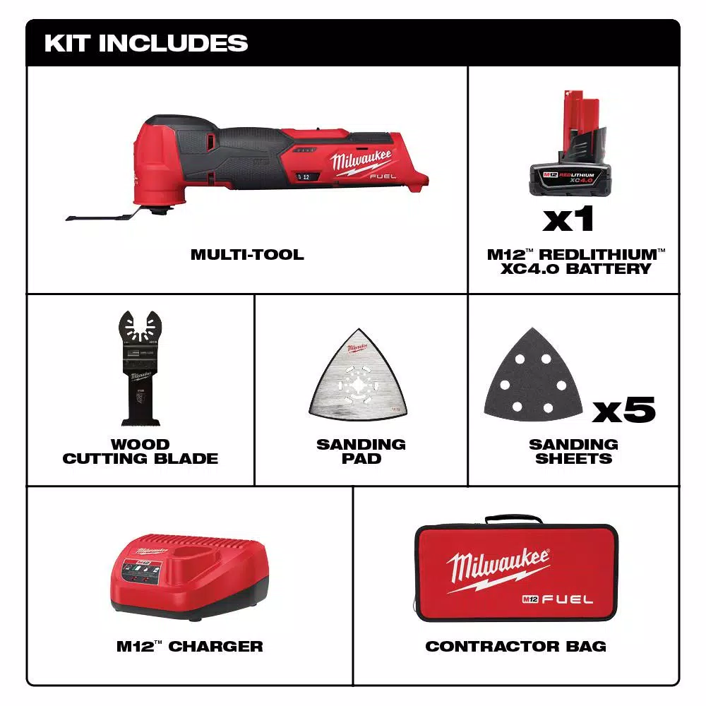 Milwaukee M12 FUEL 12V Cordless Oscillating Multi-Tool Kit with 4.0 Ah Battery, Charger, and Bag