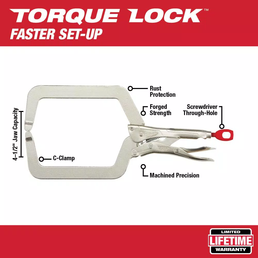Milwaukee 9 in. Torque Lock Deep Reach Locking C-Clamp with Hardened Jaws