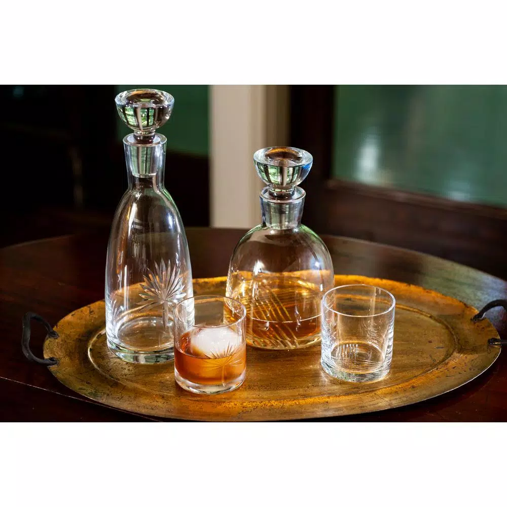 Abigails Palmetto 16 oz. Double Old-Fashioned Glass Set of 4 - Hand-Etched Palm Design