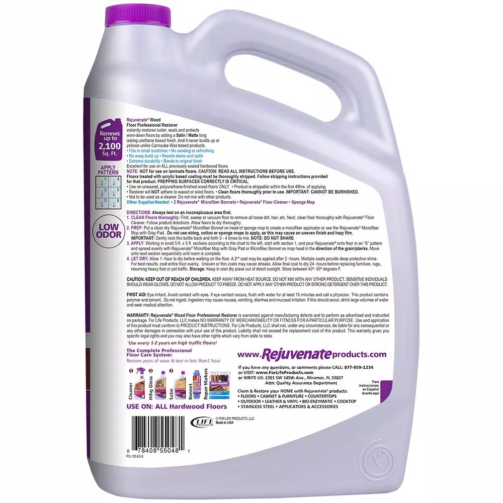 Rejuvenate Professional Satin Finish Wood Floor Restorer, 128 oz.