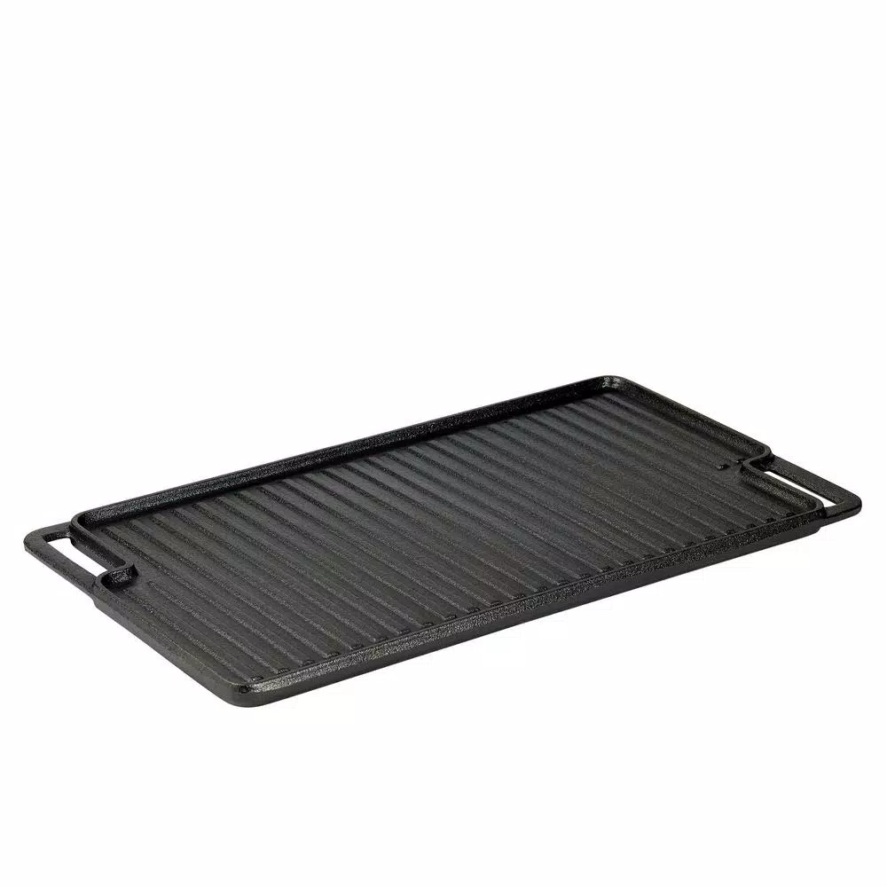 Basic Essentials 18 in. Cast Iron Rectangular Double Reversible Grill and Griddle, Pre-Seasoned Non-Stick