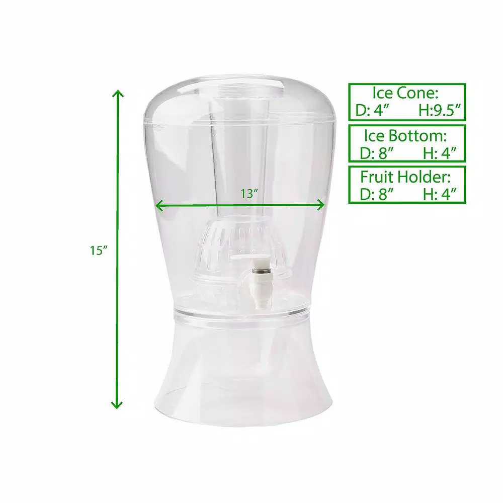 Mind Reader 128 oz. Clear Beverage Dispenser with Fruit Infuser and Ice Cone Holder