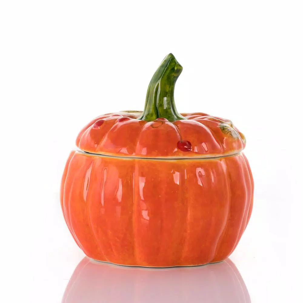 Gibson Home Stoneware Pumpkin Cookie Jar with Lid, Orange
