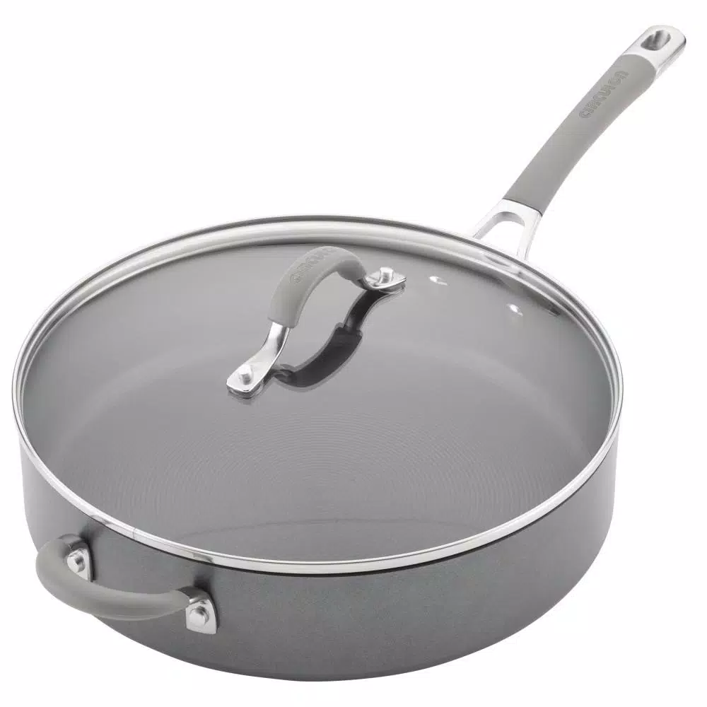 Circulon Elementum 5 qt. Hard-Anodized Aluminum Nonstick Saute Pan with Glass Lid, Oyster Gray