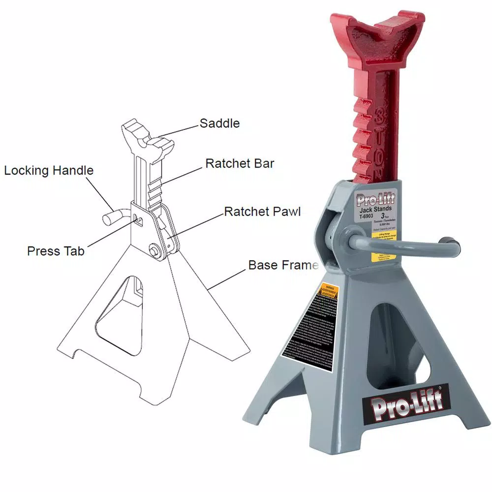 Pro-Lift T-6903 3-Ton Jack Stands with Ductile Cast Iron Ratchet Bar (Pair)