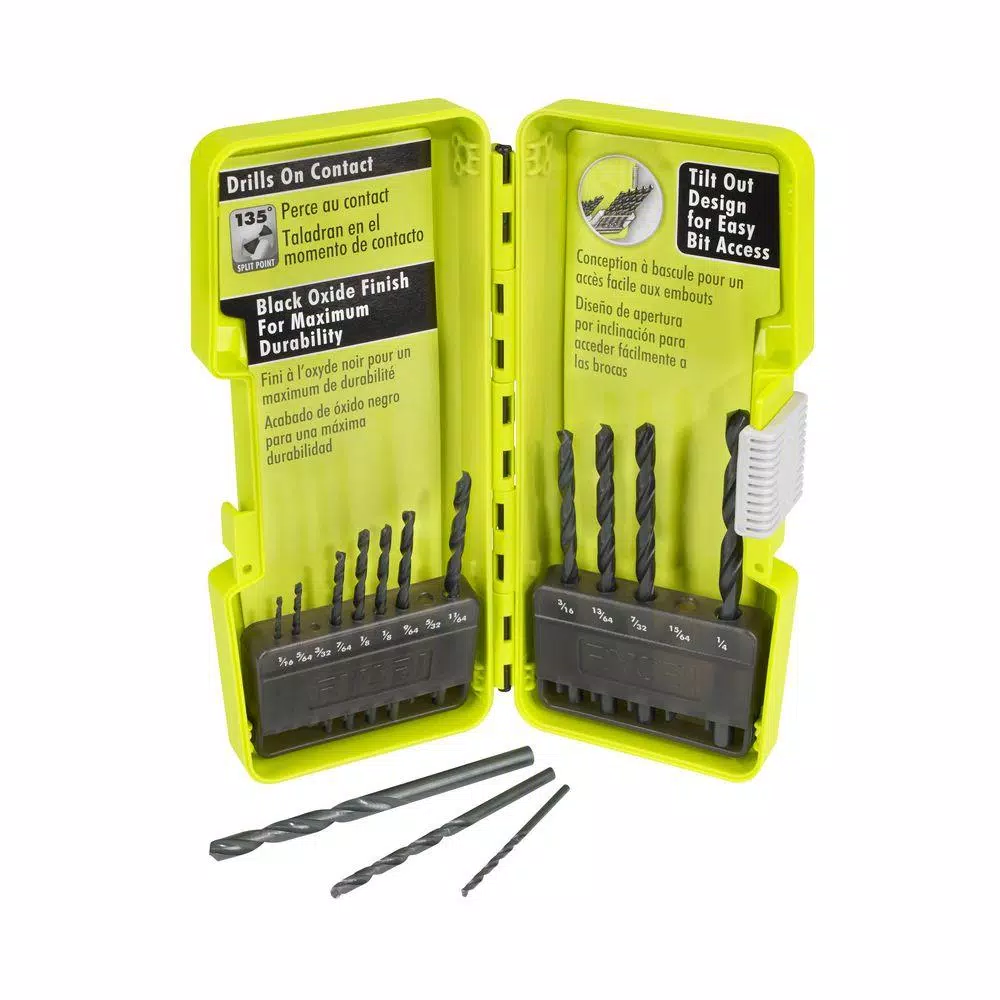 RYOBI 14-Piece Black Oxide Drill Bit Set, High Speed Steel Twist Bits