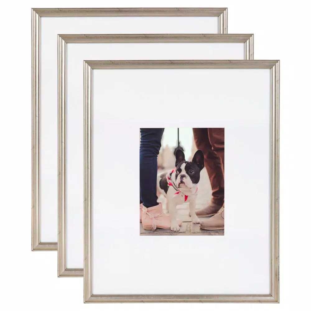 Kate and Laurel Adlynn Silver Picture Frame Set, Set of 3, Fits 8x10 in. with Mat or 16x20 in. without Mat