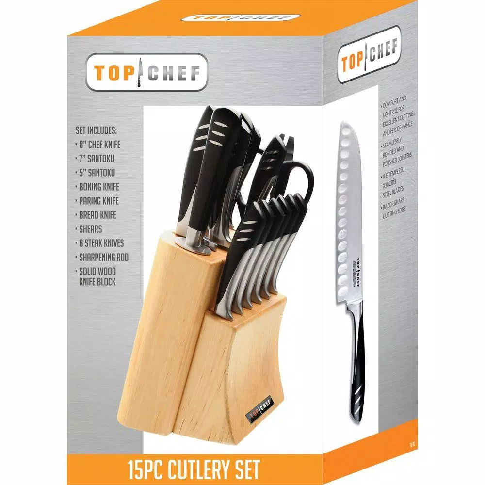 Top Chef Officially Licensed 15-Piece Stainless Steel Knife Set with Wood Block