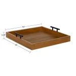 Kate and Laurel Lipton 16 in. Square Decorative Wood Tray with Black Metal Handles, Rustic Farmhouse Style thumbnail 4