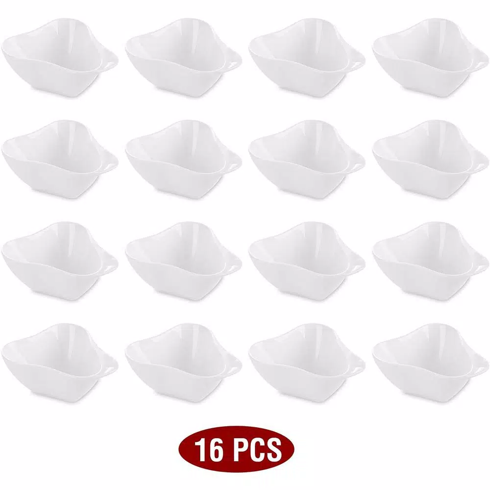 MALACASA 3 in. White Porcelain Ramekins Set of 16, Ceramic Souffle Dishes and Serving Bowls